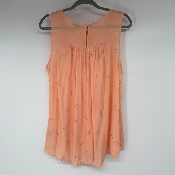Torrid Crinkle Gauze Smocked Tank Womens 00X Peach Glittered Stars Celestial - Picture 3 of 8
